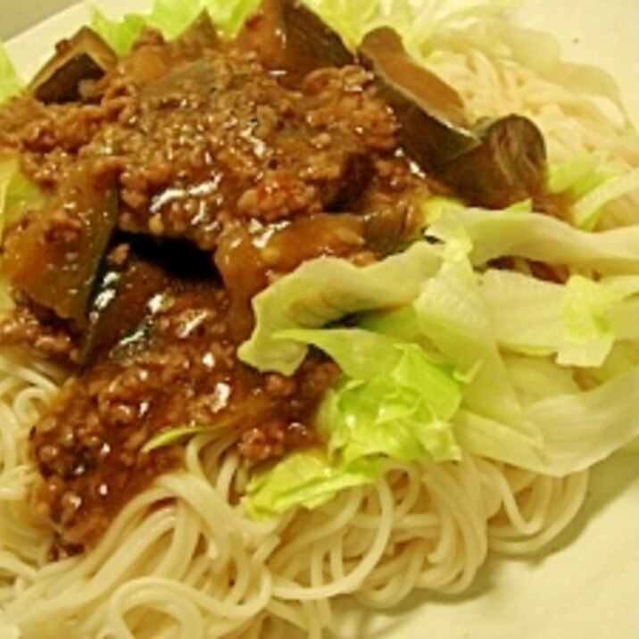 麻婆茄子でヒヤアツ素麺